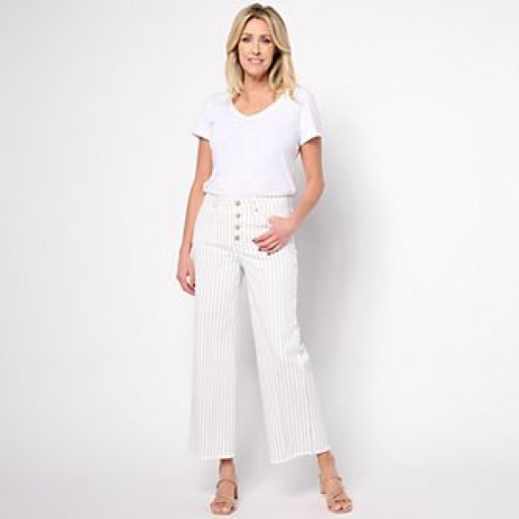 NYDJ High Rise Teresa Wide Leg w/ Button Fly - Beach‎ Stripe size 8 nwt